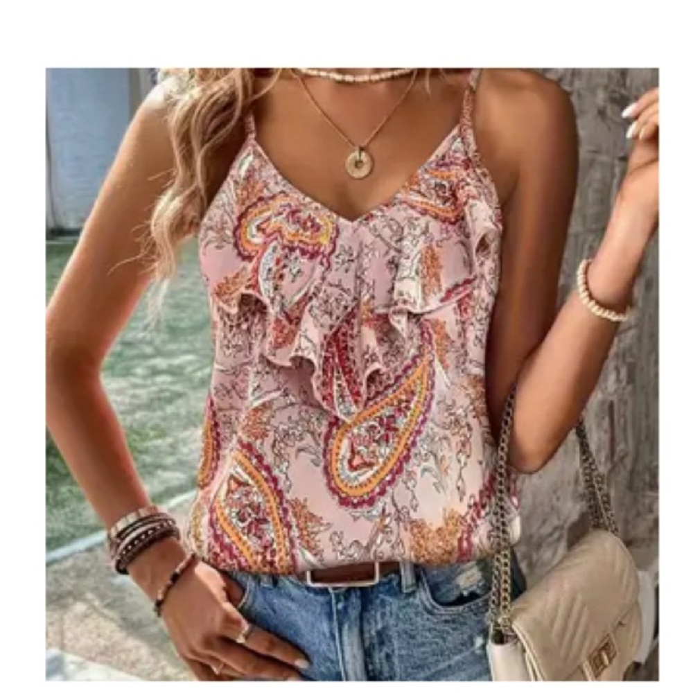Paisley Print Ruffle Women's Top XL